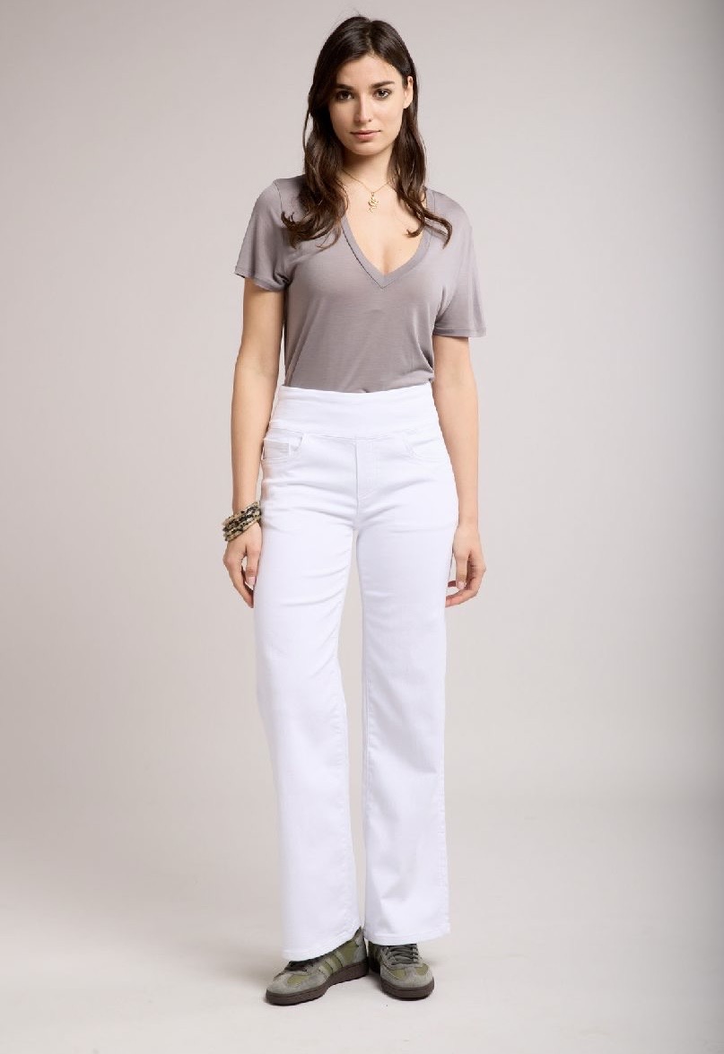 Toxik3 REMY by Tocada wide leg pull on white jeans