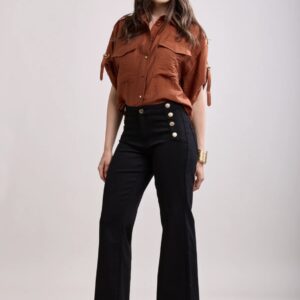 Toxik3 FLEUR wide legged jeans with gold buttons – Black