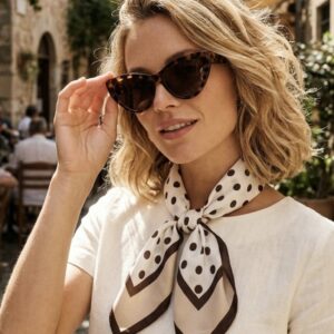 Polka dot neck scarf – taupe