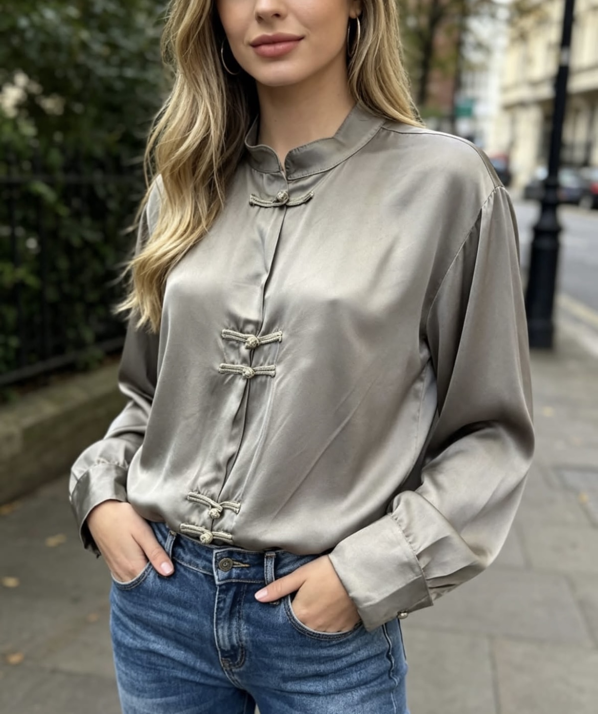 Oriental silk mix blouse by Billi